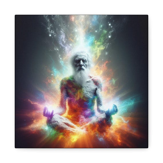 Rainbow Body Canvas Art: Mystical Meditation, Cosmic Energy Print