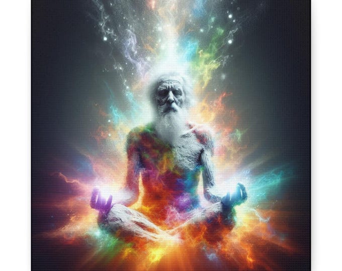 Rainbow Body Canvas Art: Mystical Meditation, Cosmic Energy Print