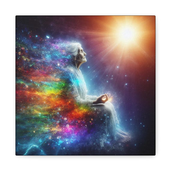 Rainbow Body Canvas Art: Mystical Meditation, Cosmic Energy
