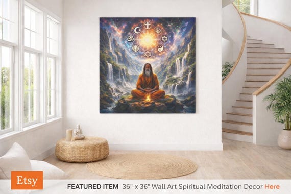 Mystic Heart of All Paths, Meditation Canvas | Spiritual Symbols Wall Art, Matte Stretched Canvas