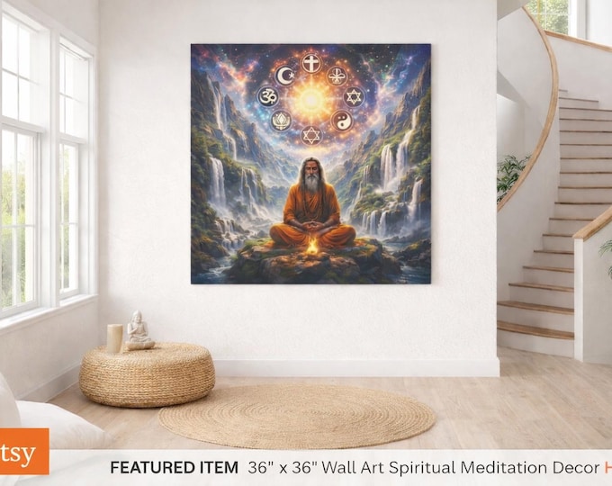 Mystic Heart of All Paths, Meditation Canvas | Spiritual Symbols Wall Art, Matte Stretched Canvas