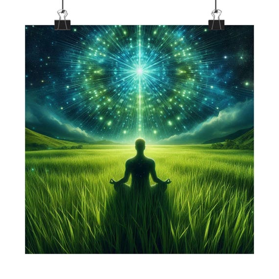 Matte Poster Heart Work:  Meditation in Green Field, Cosmic Mandala of Nature