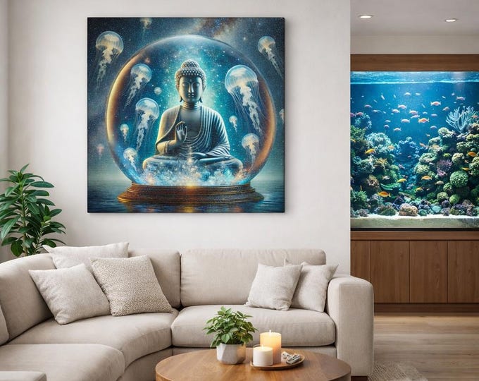 Buddha Jellyfish Canvas Art, Spiritual Wall Decor, Meditation Print