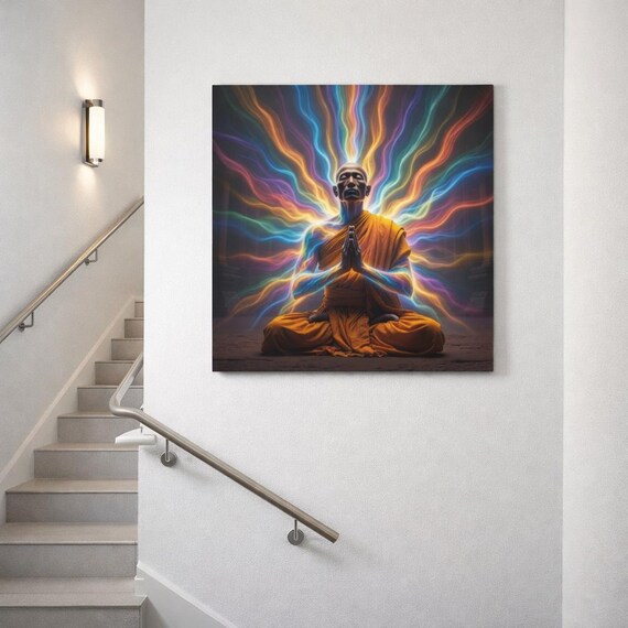 Rainbow Body Awakening: Dzogchen Meditation Wall Art, Spiritual Awakening Canvas, Sacred Buddhist Artwork