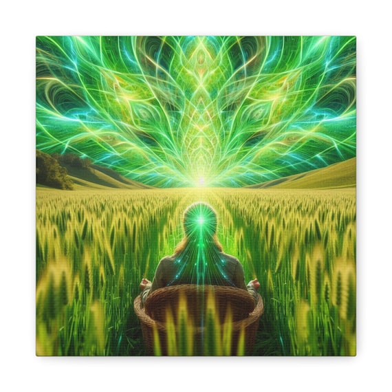 Meditative Glow: Serenity in an Illuminated Grassland Canvas Gallery Wraps, #PemaVajraDesigns