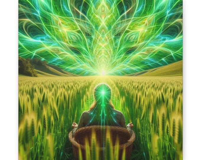 Meditative Glow: Serenity in an Illuminated Grassland Canvas Gallery Wraps, #PemaVajraDesigns