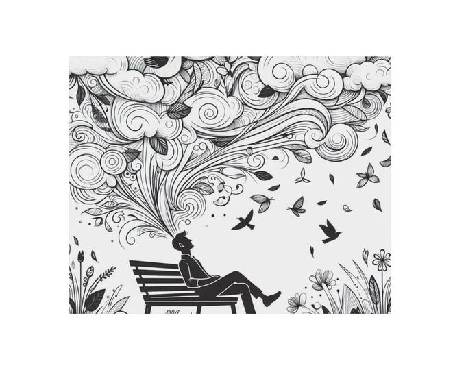 Dreamscape Illustration Aluminum Composite Panel | Surreal Bench Silhouette Wall Art
