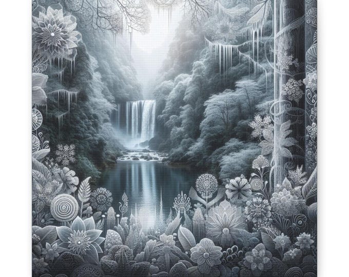 Frozen Window Waterfall: Nature's Serenity on Canvas Gallery Wraps, #PemaVajraDesigns