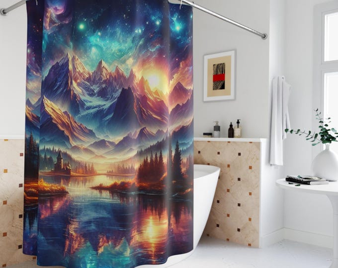 Mystical Mountain Lake Shower Curtain | Spiritual Bathroom Decor