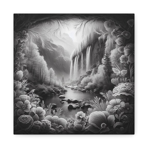 Frozen Window Waterfall: Nature's Serenity on Canvas Gallery Wraps, #PemaVajraDesigns