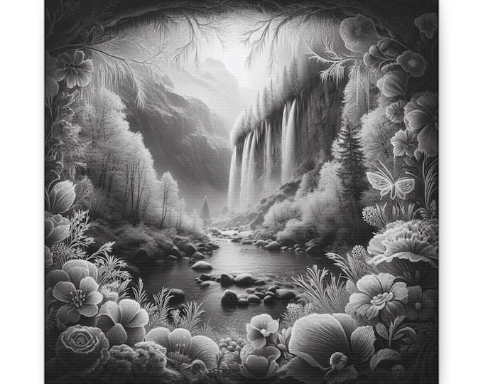 Frozen Window Waterfall: Nature's Serenity on Canvas Gallery Wraps, #PemaVajraDesigns