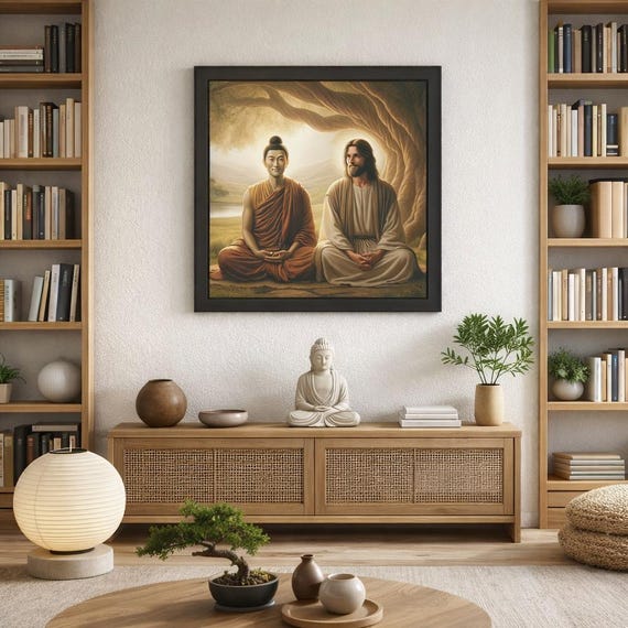 Buddha and Jesus Framed Poster: Spiritual Harmony Wall Art