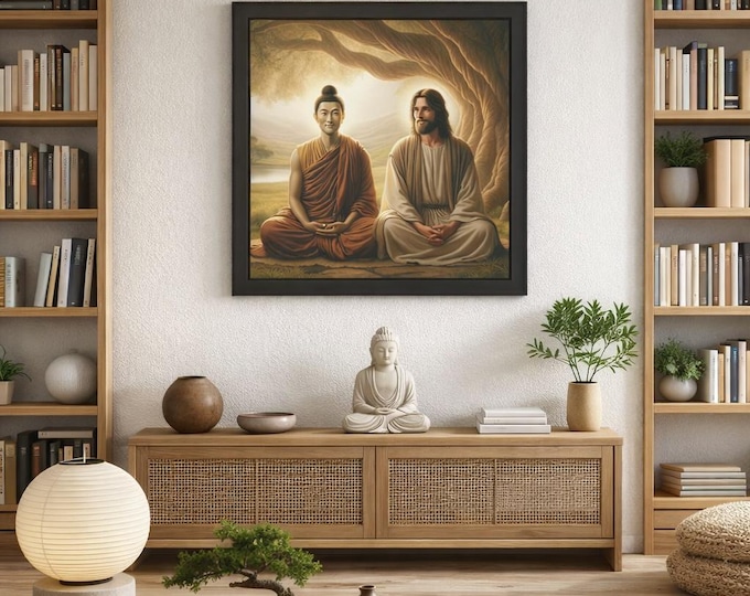 Buddha and Jesus Framed Poster: Spiritual Harmony Wall Art