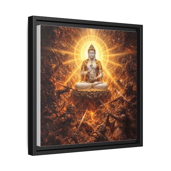 Compassion in the Realm of Warring Gods, Buddha Meditation Artwork Matte Canvas Framed | Spiritual Wall Art