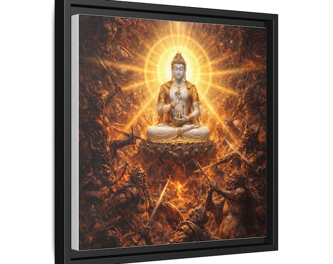 Compassion in the Realm of Warring Gods, Buddha Meditation Artwork Matte Canvas Framed | Spiritual Wall Art