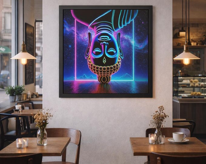 Framed Heart Work: Neon Inverted Buddha, Gravity Turned to Light