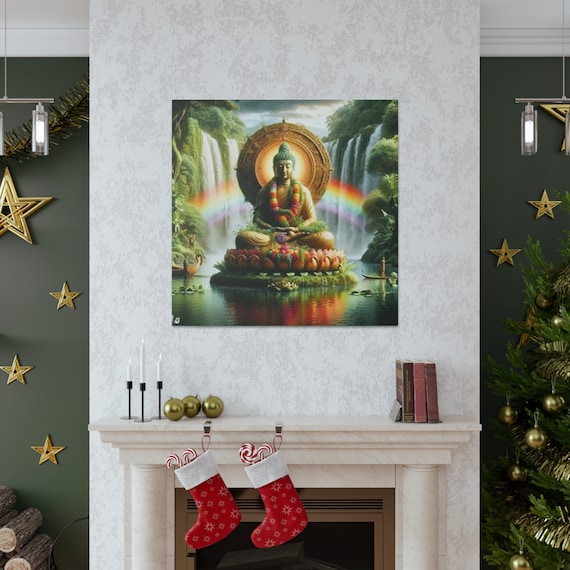 Ayahuasca Inspired Enlightened Buddha Canvas Art: Lotus Pond, Spiritual Decor