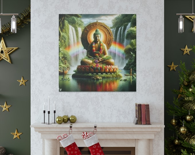 Ayahuasca Inspired Enlightened Buddha Canvas Art: Lotus Pond, Spiritual Decor