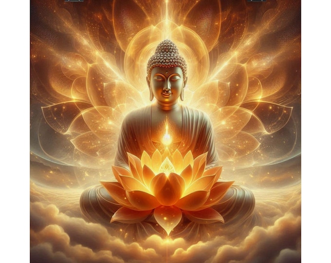 Matte Poster Heart Work:  Golden Lotus Buddha, Radiance of Inner Light