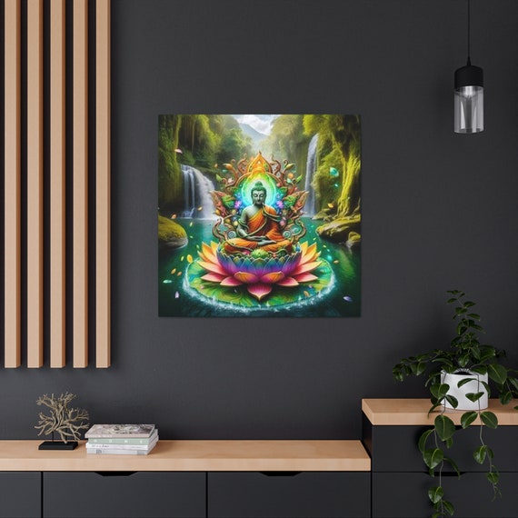 Ayahuasca Inspired Enlightened Buddha Lotus Canvas Art: Spiritual Home Decor