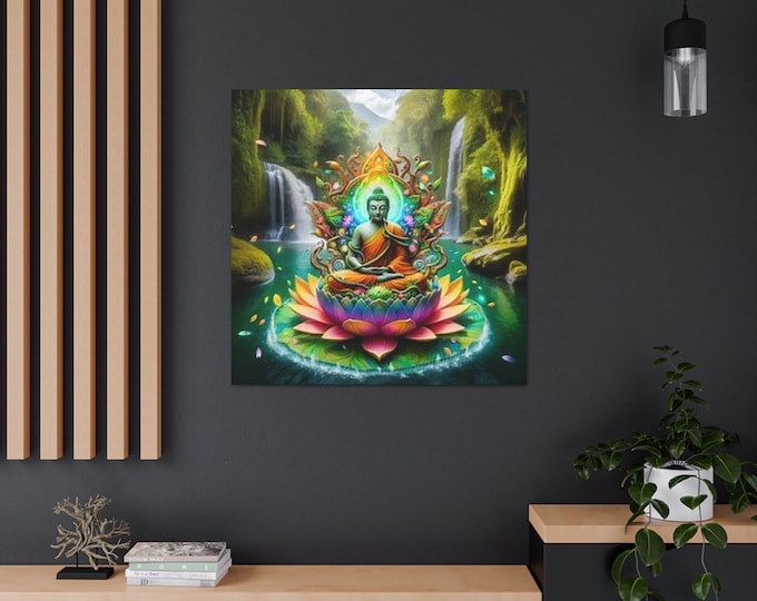 Ayahuasca Inspired Enlightened Buddha Lotus Canvas Art: Spiritual Home Decor