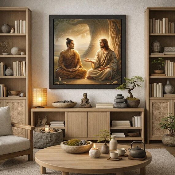 Buddha & Jesus Framed Art: Spiritual Harmony Meditation Decor
