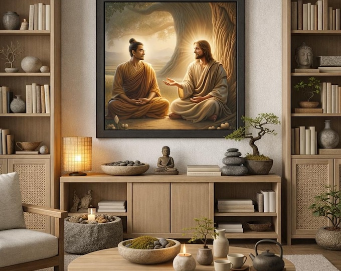 Buddha & Jesus Framed Art: Spiritual Harmony Meditation Decor