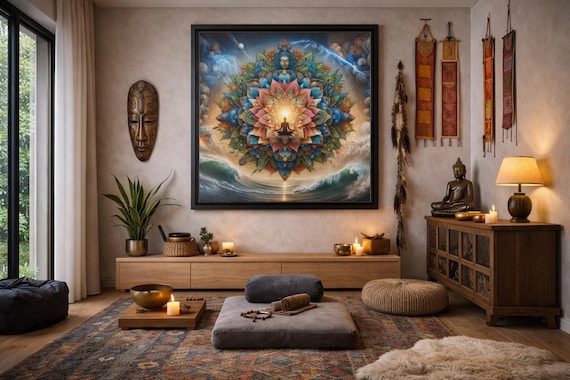 Framed Canvas Art, Where the Vine Dissolves into Sky Ayahuasca Vision, Dzogchen View