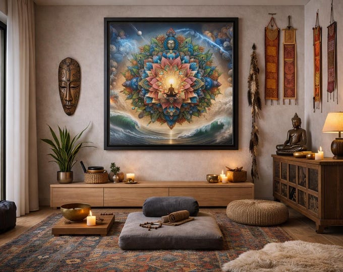 Framed Canvas Art, Where the Vine Dissolves into Sky Ayahuasca Vision, Dzogchen View