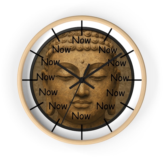 Buddha Face "Now" Pattern Wall Clock | Mindfulness Meditation Decor