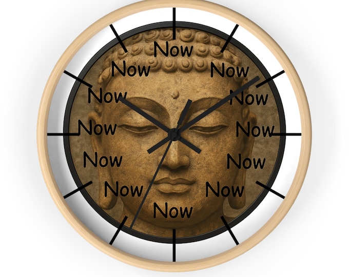 Buddha Face "Now" Pattern Wall Clock | Mindfulness Meditation Decor