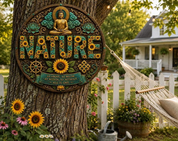 Buddha Nature wood sign | Buddha sunflower mandala wall decor