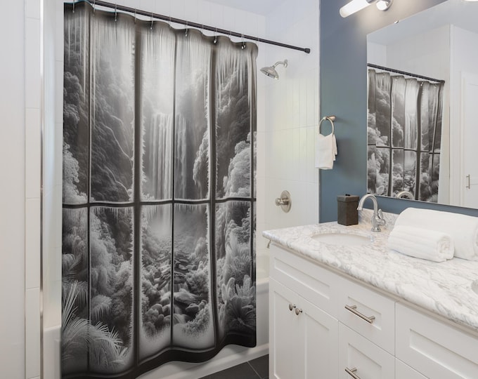 Waterfall Window View Shower Curtain | Meditative Bathroom Decor