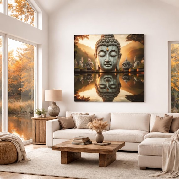 Divine Reflection Canvas Art: Buddha Spiritual Landscape