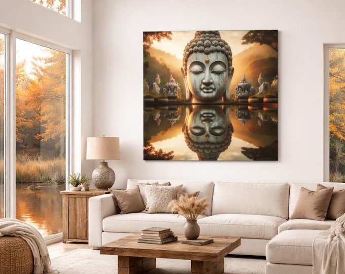 Divine Reflection Canvas Art: Buddha Spiritual Landscape