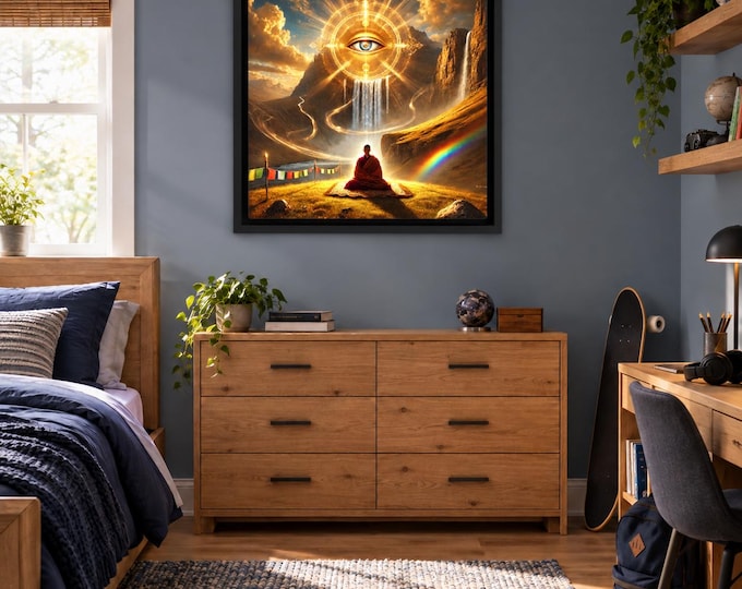 Third Eye Meditation Rainbow Landscape Framed Canvas