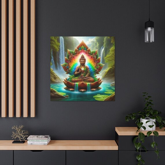 Ayahuasca Inspired Enlightened Buddha Canvas Art: Lotus Flower, Spiritual Decor