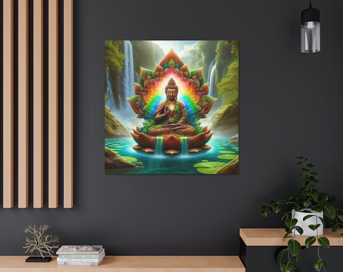 Ayahuasca Inspired Enlightened Buddha Canvas Art: Lotus Flower, Spiritual Decor