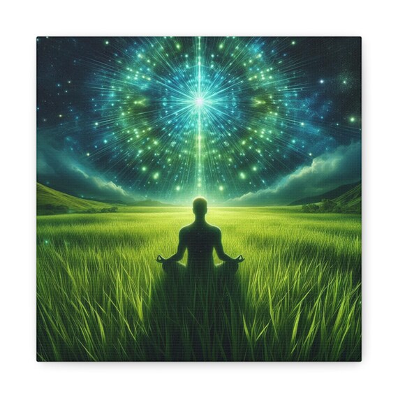 Meditative Glow: Serenity in an Illuminated Grassland Canvas Gallery Wraps, #PemaVajraDesigns