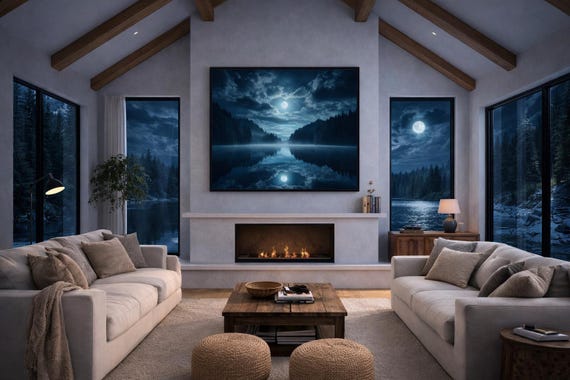 Moonlit Lake Reflection Aluminum Composite Panel | Night Landscape Wall Art