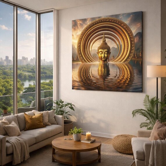 Golden Buddha Canvas Print: Sacred Zen Art, Spiritual Decor