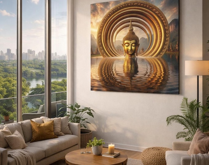 Golden Buddha Canvas Print: Sacred Zen Art, Spiritual Decor