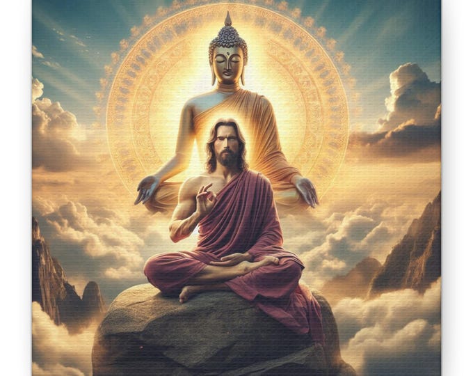 Buddha & Jesus Canvas Print, Religious Wall Art