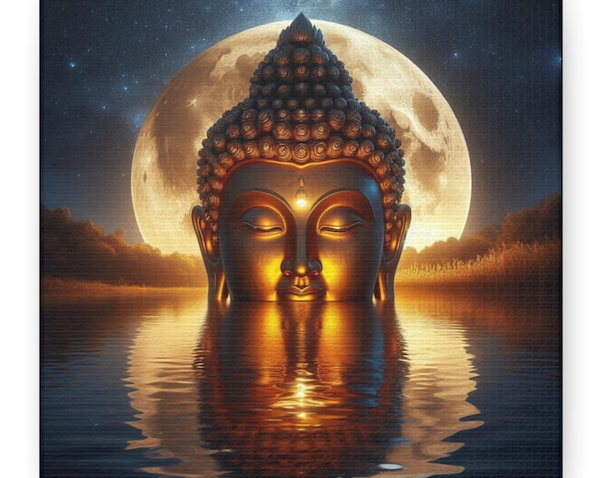 Golden Buddha Head Wall Art Matte Canvas | Spiritual Enlightenment Meditation Decor
