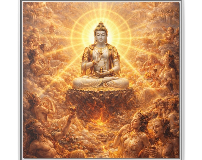 Compassion in the Celestial God Realm, Buddha Meditation Artwork Matte Canvas Framed | Spiritual Wall Art
