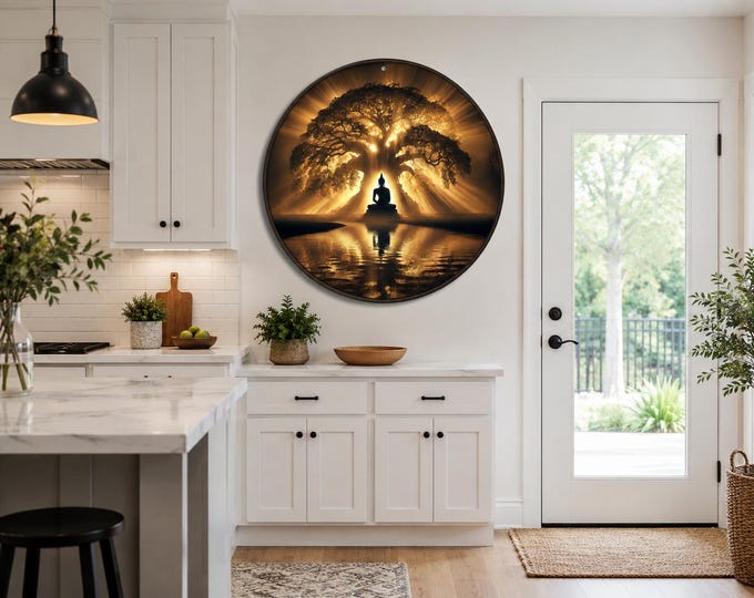 Buddha Tree of Life Wood Sign | Round Meditation Wall Art