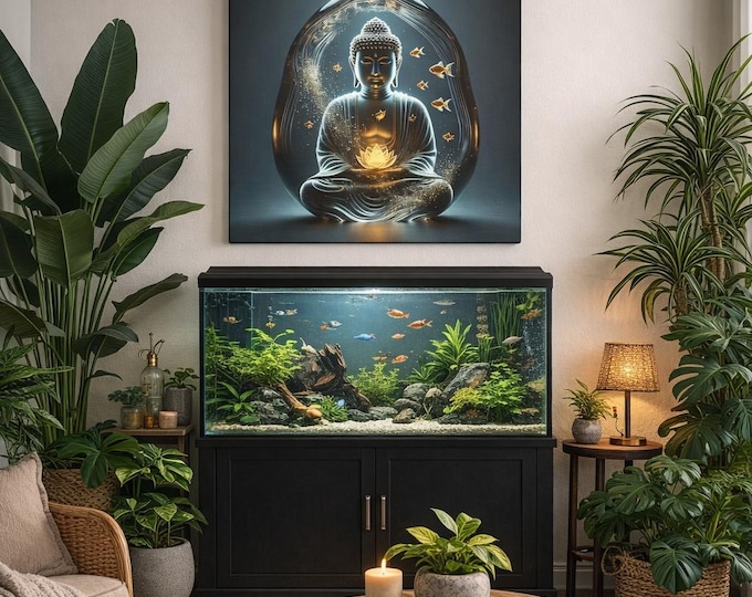 Lotus Sphere Buddha Canvas Art: Tranquil Meditation Print with Golden Koi