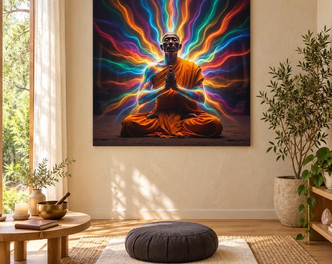 Rainbow Body Awakening: Dzogchen Meditation Wall Art, Spiritual Awakening Canvas, Sacred Buddhist Artwork