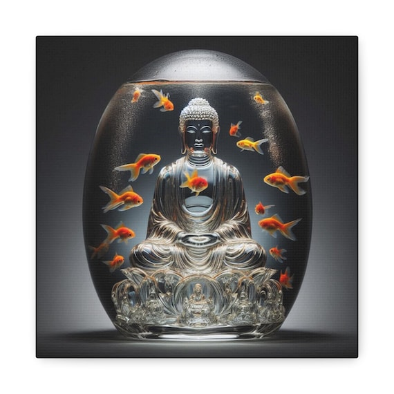 Lotus Sphere Buddha Canvas Art: Golden Koi, Tranquil Meditation
