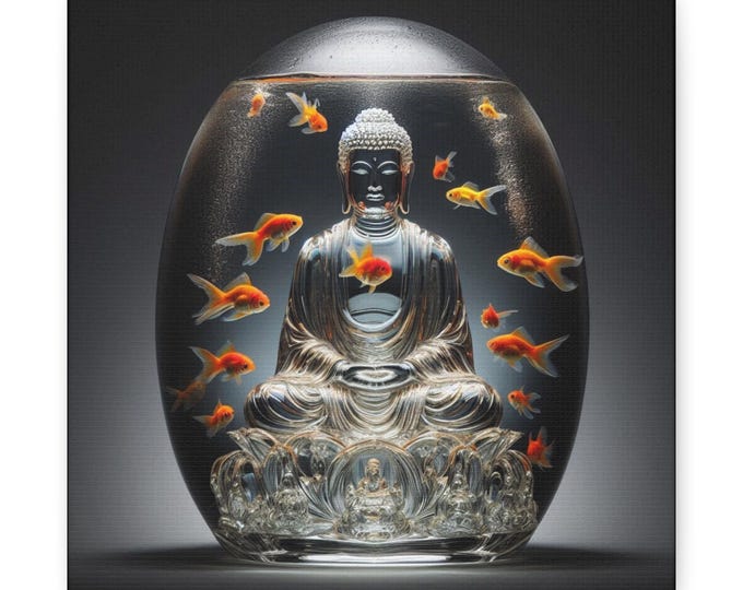 Lotus Sphere Buddha Canvas Art: Golden Koi, Tranquil Meditation